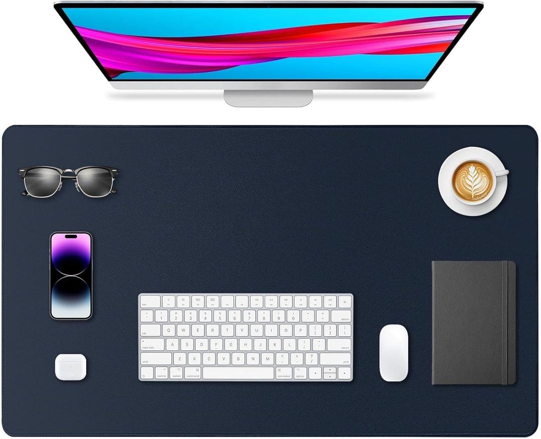 Leather Desk Pad Protector, Office Desk Mat, Large Mouse Pad, Non-Slip PU Leather Desk Blotter, Waterproof Computer Desk Writing Pad for Office and Home (Dark Blue, 23.6" x 13.7")