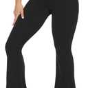 TNNZEET Black Flare Leggings for Women, Crossover Yoga Pants with Pockets Bootcut Flared Leggings (Small)