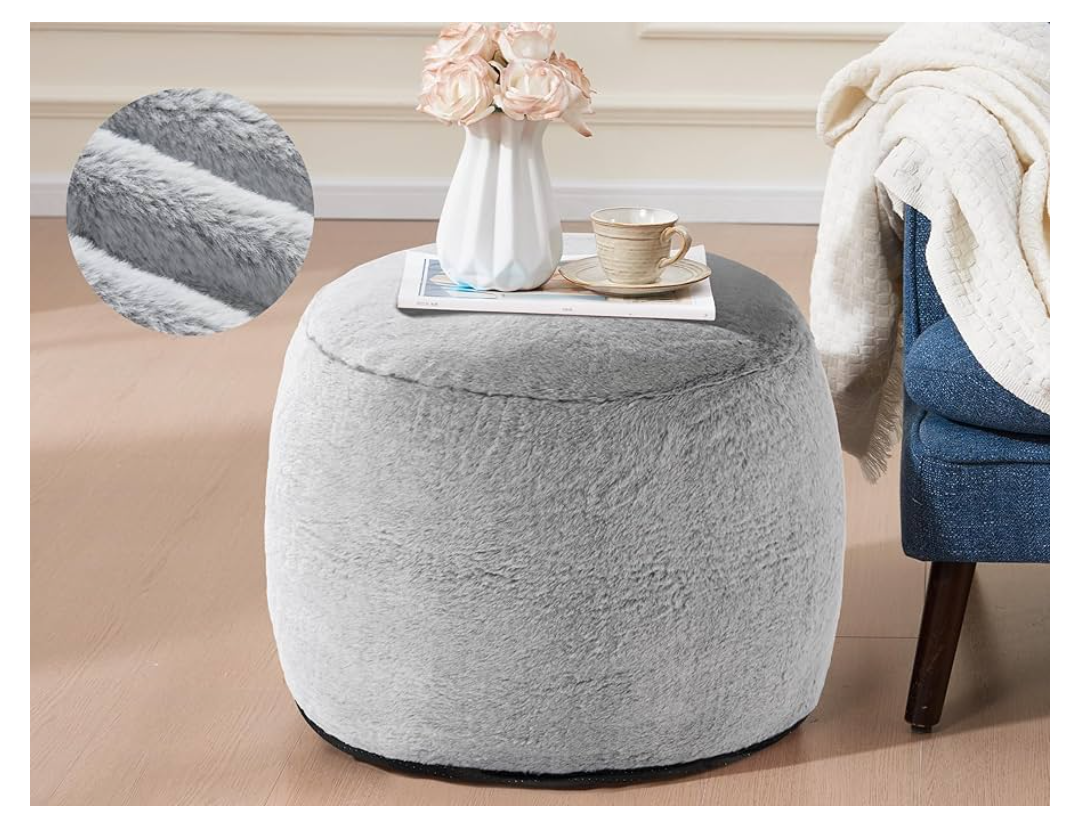 WSOFRLAC Boho Ottoman Living Room Furniture 20"x15" Large Round Ottomans Pouf Couch Foot Rest Grey Pouf Ottoman Foot Rest with Foam Chunk Filling Pouffe Ottomans Stuffed Foot Rest Poufs for Couch