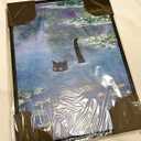 Gwindrise Framed Wall Art Painting: Black Cat in Water Lily Pond, 12x16-Inch, Monet Wall Art Vintage Prints, Cute Home Decor (Blue)