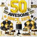 HTDZZI 50th Birthday Decorations Kit for Women Black Gold, 54Pcs Vintage 1975 Happy 50th Birthday Banner Sign Hanging Swirl Decor, Large 50 Foil Balloons, 50 Bday Party Backdrop Supplies(Pre-Strung