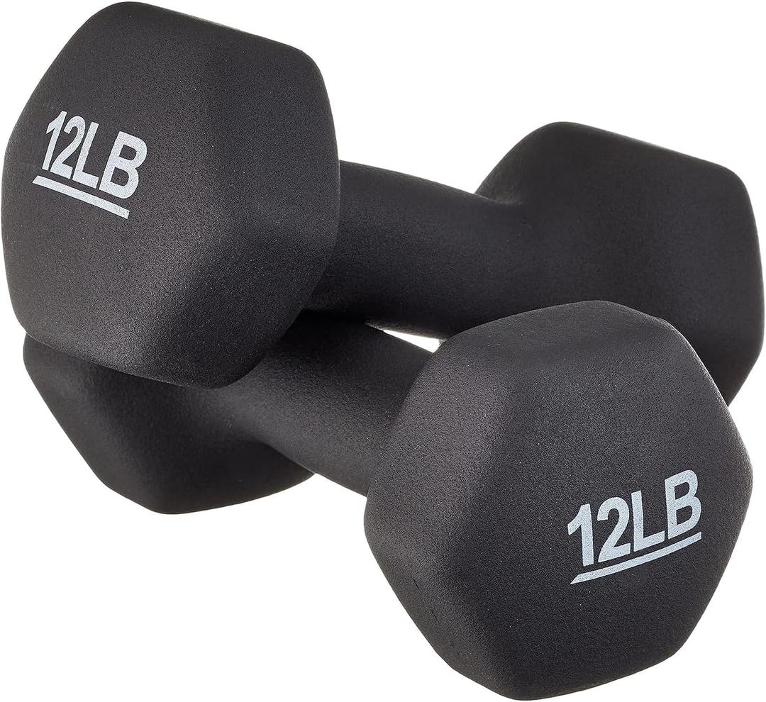 Amazon Basics Neoprene Dumbbell Hand Weights, Easy to Hold, 12 Pounds, Black