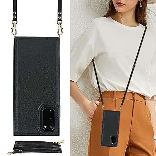 UEEBAI Crossbody Wallet Case for Samsung Galaxy S20 FE 5G, Kickstand with Adjustable Removable Lanyard Neck Strap Case RFID Blocking Case Card Holder Case Magnetic Clasp Cover Flip Case -Black