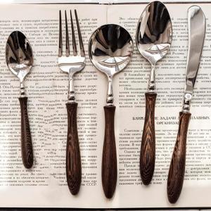 30 Piece Silverware Set Service for 6,Premium Wooden Handle Stainless Steel Flatware Set Home Include Fork Knife Spoon Set Package for Christmas and ThanksgivingDark Brown