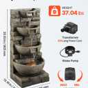VEVOR Outdoor Water Fountain, 35.63 in Height Fountain and Waterfall, 4-Tier Floor Standing Cascading Fountains with LED Light and Pump, Block Stack Style, for Outdoor Indoor Garden, Patio & Backyard