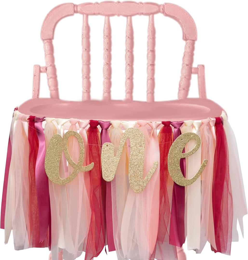 One High Chair Tutu Skirt Banner - Burgundy, Peach and Ivory First Birthday Banner,Smash Cake Garland (Burgundy TUTU)