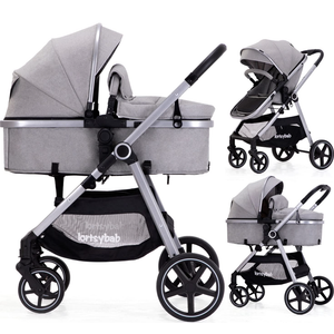 Lortsybab 2 in 1 Baby Stroller, Newborn Infant Toddler Convertible Pram Stroller for 0-36 Months Old Babies (Grey)
