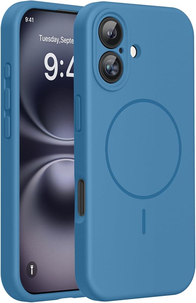 Miracase Compatible with iPhone 16 Case, [Soft Anti-Scratch Microfiber Lining], Compatible with MagSafe, Liquid Silicone Case Shockproof Drop Protection Phone Case for 16,Capri Blue