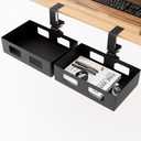 2 Pack Clamp-on Swivel Organizer, Under Desk Hidden Storage Drawer with Cable Hole, Hanging Metal Basket for Extender Space