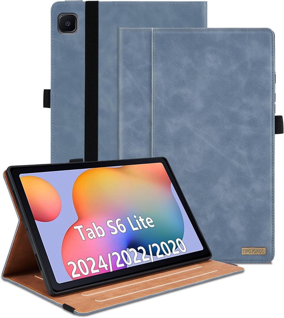 Case for Samsung Galaxy Tab S6 Lite 10.4 inch 2024/2022/2020 (SM-P620/P625/P610/SM-P615/SM-P613/SM-P619) Multi-Angle Viewing Smart Cover with Pocket, Business PU Leather with Card Slot-Gray
