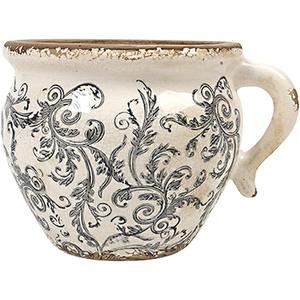 Vintage Plant Pot Rustic Planter for Indoor Plants, Distressed Plant Pot Container with Drainage Hole, Ice Crack Flower Pot Scroll Tuscan Planter Decoration Home Gardening Gift (Grey, 8.3"x5.9")
