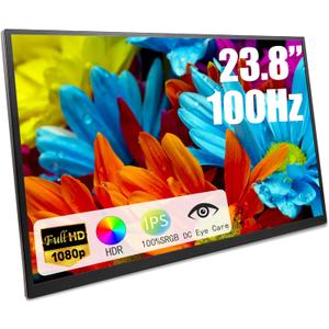 23.8 Inch Large Portable Monitor for Laptop, 120Hz 1080P FHD IPS Portable Travel Second Screen Display for/Phone/Xbox PS4/5, 125% sRGB, Dual Speakers, VESA