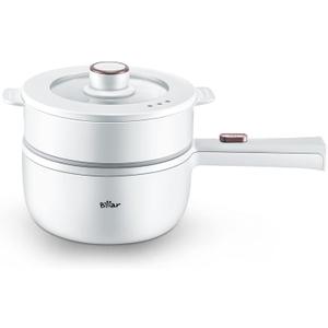 Bear Hot Pot Electric with Steamer, 1.6L Rapid Noodles Cooker, Mini Pot, Non-Stick Frying Pan for Steak, Ramen, Egg, Oatmeal, Soup with Power Adjustable