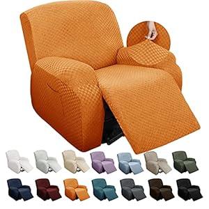 YEMYHOM 4 Pieces Stretch Recliner Slipcover Latest Jacquard Recliner Chair Cover with Side Pocket Anti-Slip Fitted Recliner Cover Couch Furniture Protector with Elastic Bottom (Recliner, Orange)