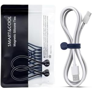 SMART&COOL Reusable Silicone Magnetic Cable Ties for Bundling and Organizing, Holding Stuff, Book Markers, Fridge Magnets, Assorted Color, 7.16'' (10-Pack, Grey)