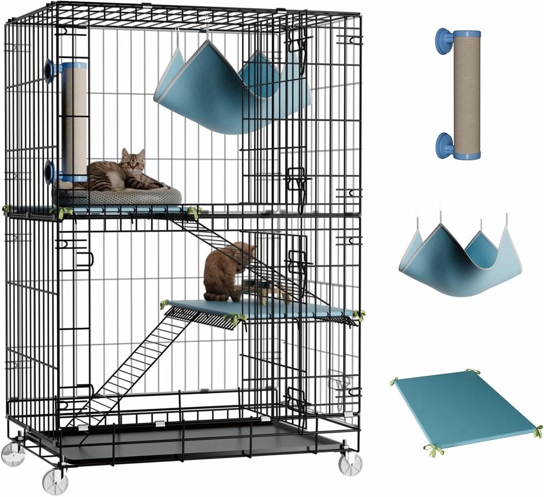 3-Tier Cat Cage Indoor, with Cushions & Hammock & Scratching Post