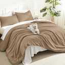 Litanika Taupe Comforter Set King Size, 3 Pieces Solid Bedding Comforter Set, All Season Fluffy Bed Set (104x90In Comforter & 2 Pillowcases) (Amber Brown)