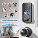 Ulecoce Fingerprint Keypad Deadbolt with Handle Set, Keyless Entry Door Lock, Door Locks for Front Door Lock Set, App Control, Auto Locking, Easy to Install, Matte Black