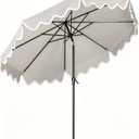 Tempera 9FT Scalloped Tassel Patio Umbrella, Outdoor Market Umbrellas with 8 Sturdy Ribs with Crank & Pust Button Tilt,Fade Resistant Canopy (Beige-Tassles)