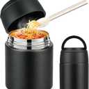 10oz Soup Thermo for Hot Food Kids Insulated Food Jar with Spoon Wide Mouth Stainless Steel Hot Food Container Leak Proof Kids Thermo for School Travel Picnic Black