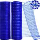 TONIFUL 2 Rolls 10 Inch Blue Decorative Mesh Ribbbon Rolls, Fabric Mesh with Foil for Wreath Supplies, Front Door Wreath Crafts Tree Decor Christmas NewYears Easter Decoration (10 yds/roll)