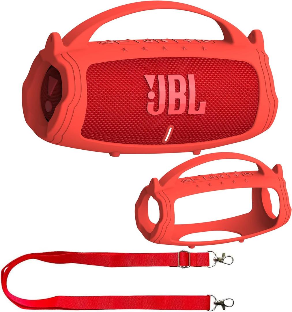 JCHPINE Silicone Cover Case for JBL Charge 5 Portable Bluetooth Speaker, Protective Skin Holder for JBL Charge 5 Speaker Accessories (Red Case, NOT Fit Wi-Fi Version)