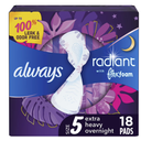 Always Radiant Feminine Pads for Women, Flexfoam Pads with Wings, Size 5, Extra Heavy Overnight Absorbency, Lightly Scented, 36 Count (2 Packs)
