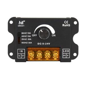RGBZONE Single Color LED Dimmer, DC 5V/12V/24V 30A PWM Dimming Controller, Frequency Adjustable, for Single Channel 5050 3538 5630 Light Strips, Metal Shell LED Dimmer-No Light Flicker