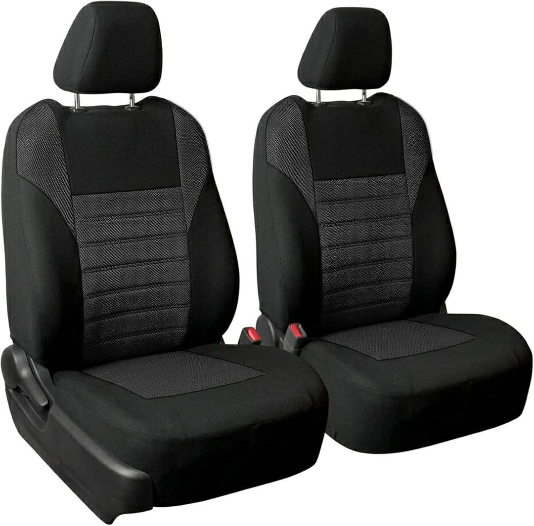 FH Group Automotive Car Seat Covers Front Set Premium 3D Air Mesh Front Seat Covers, Airbag Compatible Universal Fit Interior Accessories for Cars Trucks and SUVs - Black