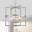 Brushed Nickel Chandelier 6-Light, Dining Room Light Fixture Geometric Metal Modern Chandelier Lighting for Kitchen Island Living Room Entryway, 18 Inch Pendant Hanging Ceiling Lamp