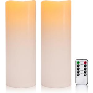 5" x 14" White Large Waterproof Outdoor Flameless Candles Battery Operated LED Flickering Pillar Candles with Remote and Timer for Indoor Outdoor Lanterns, Long Lasting, Set of 2