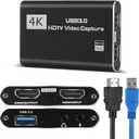 4K HDMI Video Capture Card, Gaming Capture Card with Microphone, Full HD 1080P 60FPS USB Video Capture Device Compatible with Switch/Xbox/PS4/PS5/PC/OBS