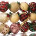 Burlap Christmas Hanging Ornaments, Farmhouse Rustic Christma Decorations, Natural Jute Ball Ornaments for Xmas Holiday Party Home Decor 12Pcs (Red)