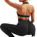 OMKAGI Smile Butt Lifting Workout Leggings for Women High Waisted Seamless Compression Yoga Pants (Black, L)