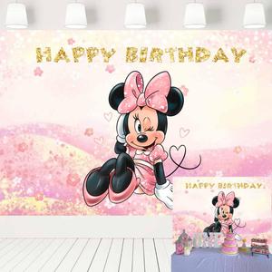 Pink Cartoon Mouse Backdrop and Tablecloth for Girls' Birthday Party Decorations - Baby Shower Mouse Birthday Photography Background Banner with Table Cover for Girls' Party Supplies (7x4ft)