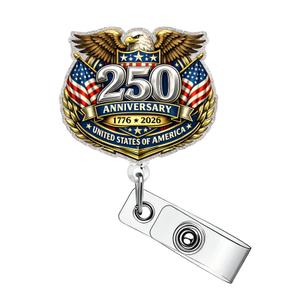 United States 250th Anniversary Badge Reel Patriotic Eagle Retractable Badge Clip 4th of July Badge Holder with Retractable Clip Independence Day ID Badge Reel for Nurse Doctor Teacher Worker