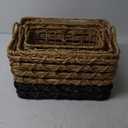 Storage Baskets Set of 3, Water Hyacinth, Wicker Look, Stackable, Portable, Natural/Black