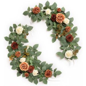 Ling's moment 2Pack 2ft Sunset Terracotta Artificial Flowers Garland Lantern Burnt Orange Flower Centerpieces Wedding Aisle Decor Chair Arch Floral for Signs Table Cake Decor（not Including Lanterns）