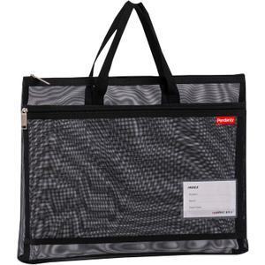 Pendancy Mesh Zipper Pouch A3 Size, Large Double Pocket Lightweight Nylon Transparent File Bag with Handle, 13x17 in Foldable Document Storage for Puzzle Project/Cross Stitch/Travel/Office (Black)