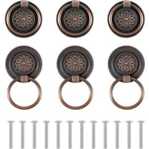 6 PCS Antique Drawer Pull Ring, Vintage Cabinet Pulls Ring Drawer Pulls Cabinet Rings Handle Cabinets Drawers Dressing Knob with Screws for Cabinets Dresser Closet Wardrobe Bedroom Furniture Decor