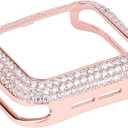 Gorgeous Bling Zircon Crystal Diamond Case Bezel Cover Compatible Apple Watch Series 6 5 4 SE 3 2 1 (Rose Gold, 44mm/42mm)