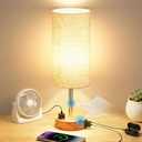 Table Lamp for Nightstand, High-Sensitivity Touch, 3-Level Dimmable Bedside Lamp with AC Outlet | USB | and USB-C, Ideal Night Stand Lamp for Bedroom, Reading, Living Room(Warm&Wooden)