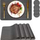 Bacgnyer Placemats Set of 4, Placemat with Coasters Heat Stain Scratch Resistant Non-Slip Waterproof Oil-Proof Washable Wipeable Outdoor Indoor for Dining Patio Table Kitchen Decor and Kids (Grey 4) (Gray)