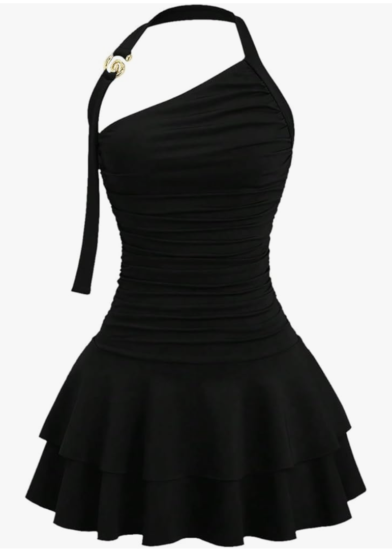 MakeMeChic Women's Y2k Halter Mini Dress Backless Ruffle Short Going Out Dress Size XS