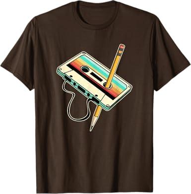 80s 90s Retro Party Costume Nostalgia Cassette T-Shirt Brown 2 XL