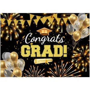 Black Gold Graduation Backdrop, Class of 2025 Prom Backdrops Congrats Grad Background Class Off Congrats Prom Party Decorations, 82.7"X59" Fabric Indoor Outdoor Banner Photography Photo Booth Props