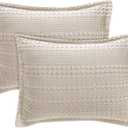 PHF 100% Cotton Ruffle Waffle Pillow Shams Standard Size, 2 Pack 20" x 26" Soft Skin-Friendly Pillowcases, No Filling, Aesthetic Home Decor, Breathable Waffle Weave Bed Pillow Covers, Oatmeal (26" x 20" (Pack of 2), Oatmeal-ruffle)