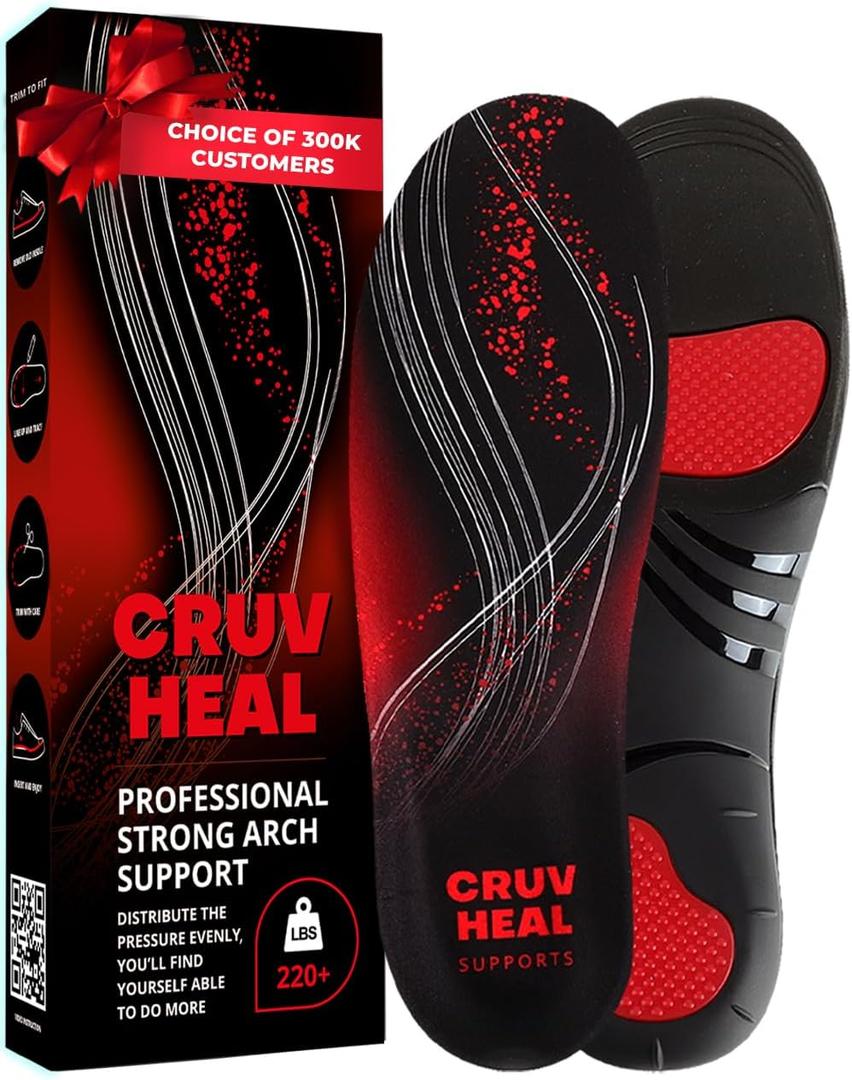220+ lbs Plantar Fasciitis High Arch Support Insoles Men Women - Orthotic Shoe Inserts - Boot Work Shoe Insole (S, Black) (S(Men 6.5-8.5/Women 7.5-9.5))