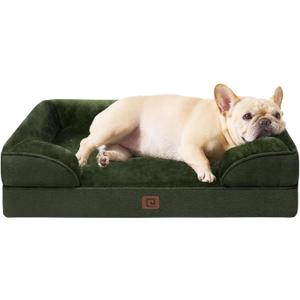 EHEYCIGA Orthopedic Dog Bed for Small Dogs, Waterproof Memory Foam Small Dog Beds with Sides, Non-Slip Bottom and Egg-Crate Foam Medium Dog Couch Bed with Washable Removable Cover, Dark Green (24.0"L x 18.0"W x 6"Th)