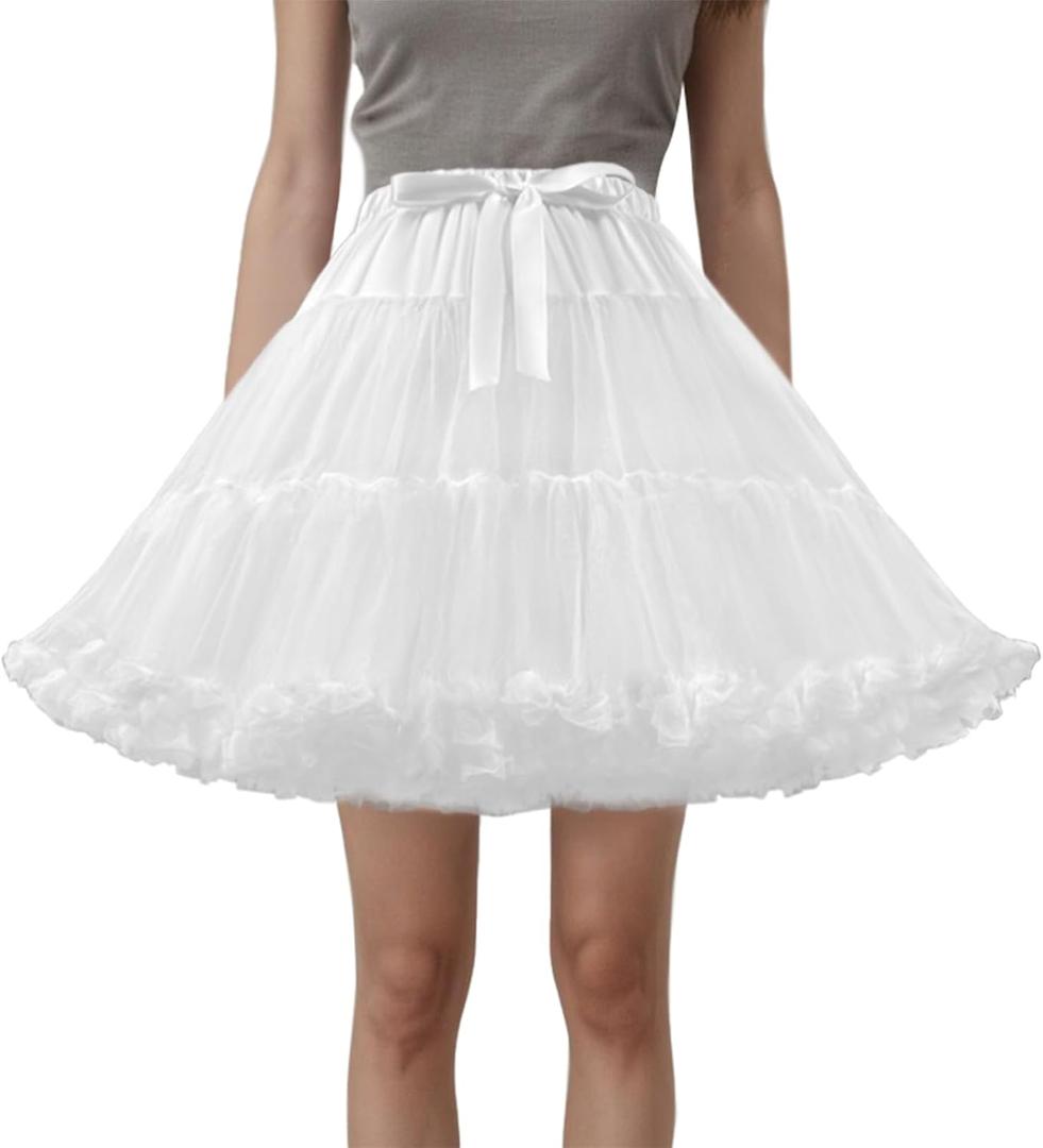 Women's Tutu Elastic Waist Petticoat Tulle Puffy Skirt Princess Ballet Dance Pettiskirts Dress Party Underskirt (White)